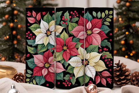 Christmas Poinsettia 20oz Tumbler Wrap Sublimation DesignSVG 