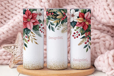 Christmas Poinsettia 20oz Tumbler Wrap Sublimation DesignSVG 