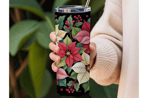 Christmas Poinsettia 20oz Tumbler Wrap Sublimation DesignSVG 
