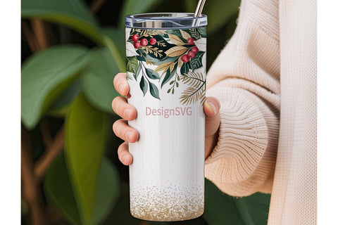 Christmas Poinsettia 20oz Tumbler Wrap Sublimation DesignSVG 
