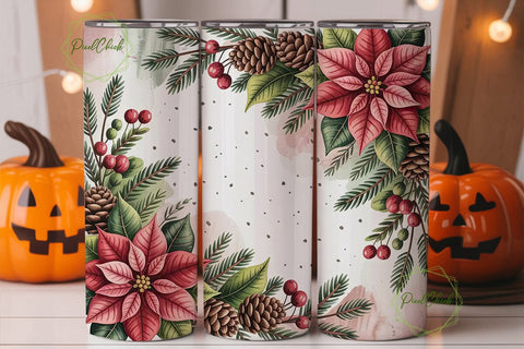 Christmas Poinsettia 20oz Tumbler Wrap Sublimation PixelChick 