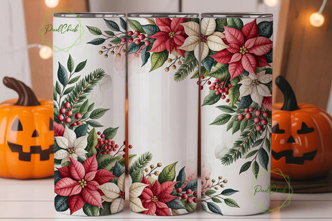 Christmas Poinsettia 20oz Tumbler Wrap Sublimation PixelChick 