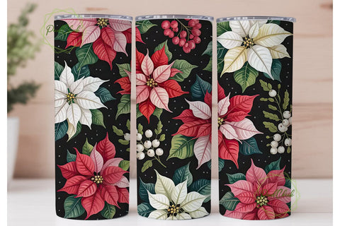 Christmas Poinsettia 20oz Tumbler Wrap Sublimation PixelChick 