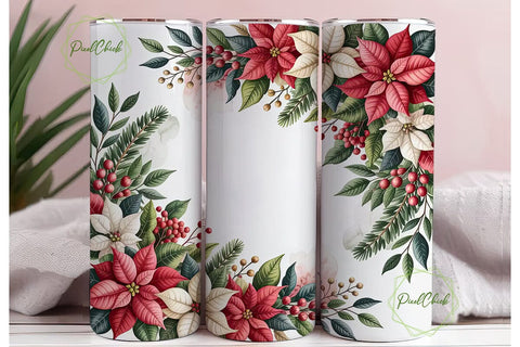 Christmas Poinsettia 20oz Tumbler Wrap Sublimation PixelChick 