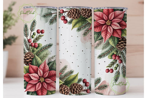 Christmas Poinsettia 20oz Tumbler Wrap Sublimation PixelChick 