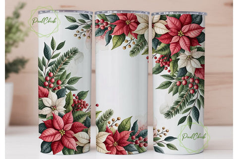 Christmas Poinsettia 20oz Tumbler Wrap Sublimation PixelChick 