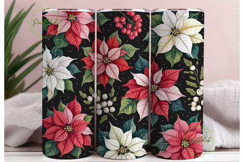 Christmas Poinsettia 20oz Tumbler Wrap Sublimation PixelChick 