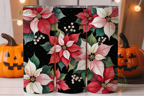 Christmas Poinsettia 20oz Tumbler Wrap Sublimation PixelChick 