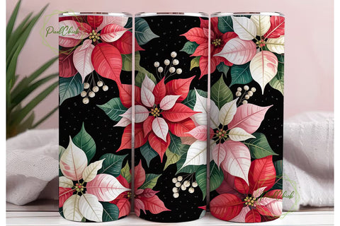 Christmas Poinsettia 20oz Tumbler Wrap Sublimation PixelChick 