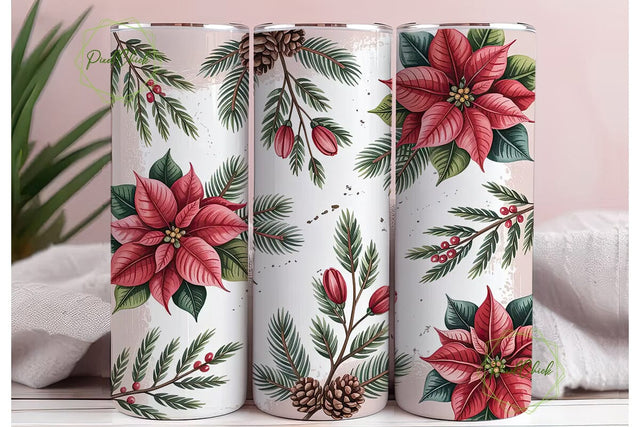 Christmas Poinsettia 20oz Tumbler Wrap Sublimation PixelChick 