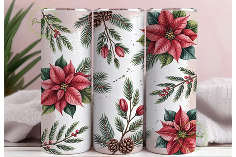 Christmas Poinsettia 20oz Tumbler Wrap Sublimation PixelChick 