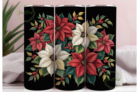 Christmas Poinsettia 20oz Tumbler Wrap Sublimation PixelChick 