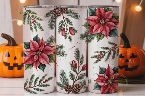 Christmas Poinsettia 20oz Tumbler Wrap Sublimation PixelChick 