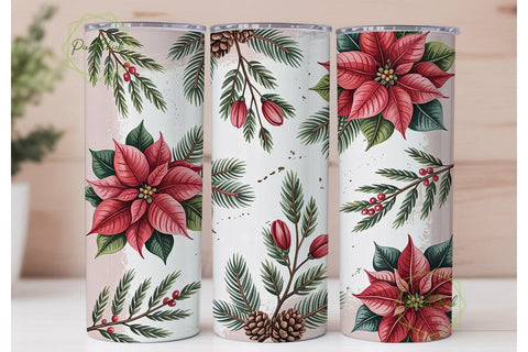 Christmas Poinsettia 20oz Tumbler Wrap Sublimation PixelChick 