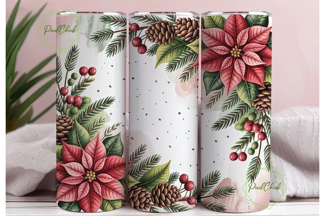 Christmas Poinsettia 20oz Tumbler Wrap Sublimation PixelChick 