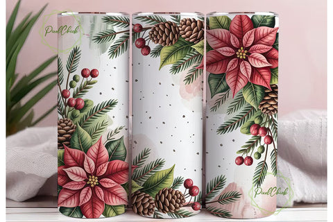 Christmas Poinsettia 20oz Tumbler Wrap Sublimation PixelChick 