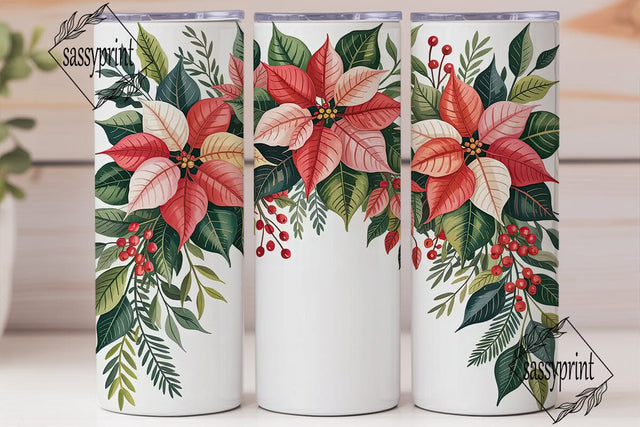 Christmas Poinsettia 20oz Tumbler Wrap Sublimation sassyprint 