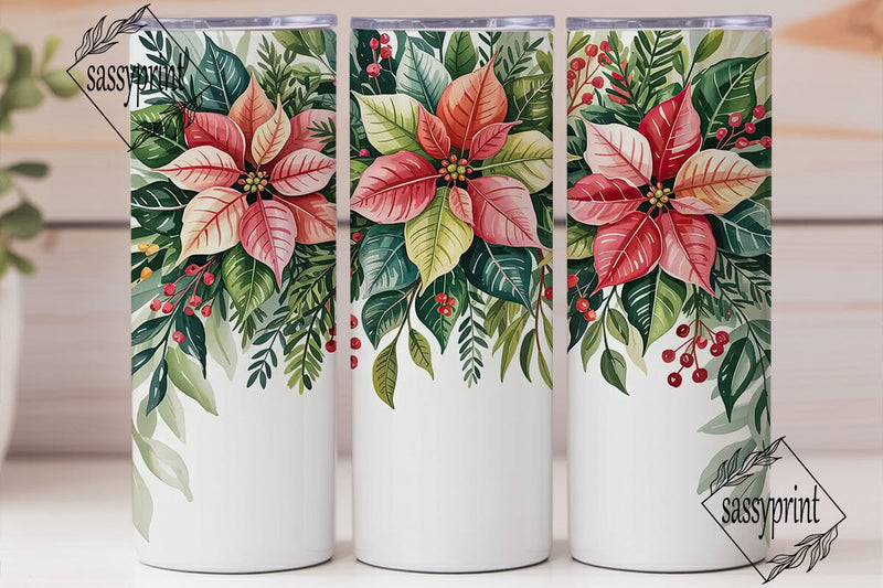 Christmas Poinsettia 20oz Tumbler Wrap Sublimation sassyprint 