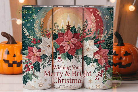 Christmas Poinsettia Glow 20oz Tumbler Sublimation PixelChick 