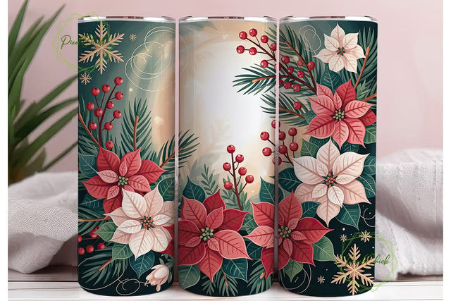 Christmas Poinsettia Glow 20oz Tumbler Sublimation PixelChick 
