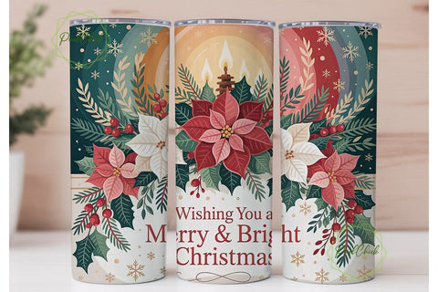 Christmas Poinsettia Glow 20oz Tumbler Sublimation PixelChick 