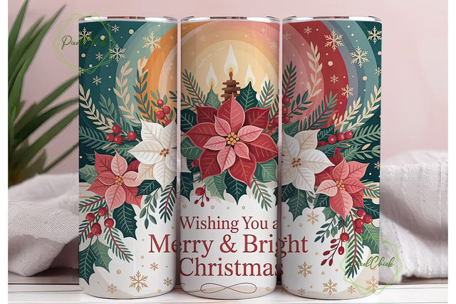 Christmas Poinsettia Glow 20oz Tumbler Sublimation PixelChick 