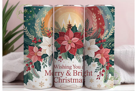 Christmas Poinsettia Glow 20oz Tumbler Sublimation PixelChick 