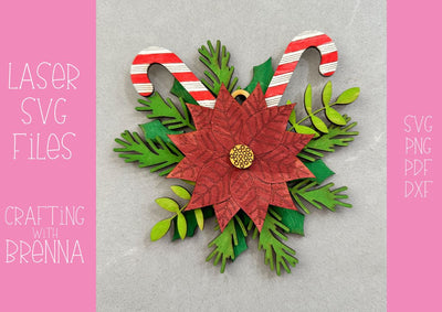 Christmas Poinsettia Layered Ornament, Poinsettia Engraved Laser SVG File SVG Crafting With Brenna 