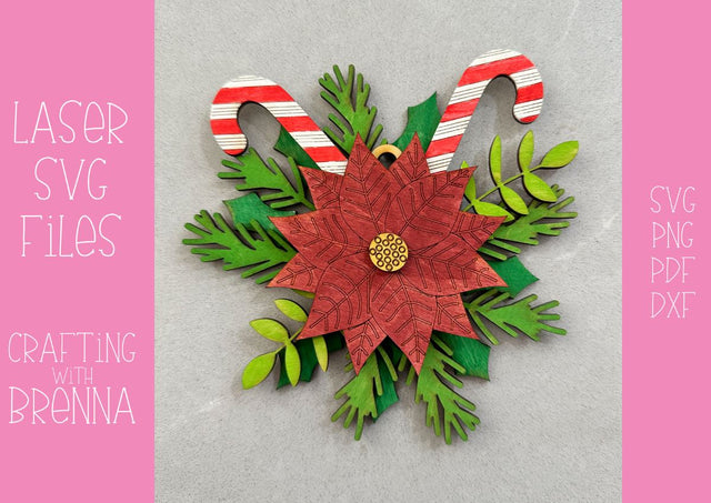 Christmas Poinsettia Layered Ornament, Poinsettia Engraved Laser SVG File SVG Crafting With Brenna 