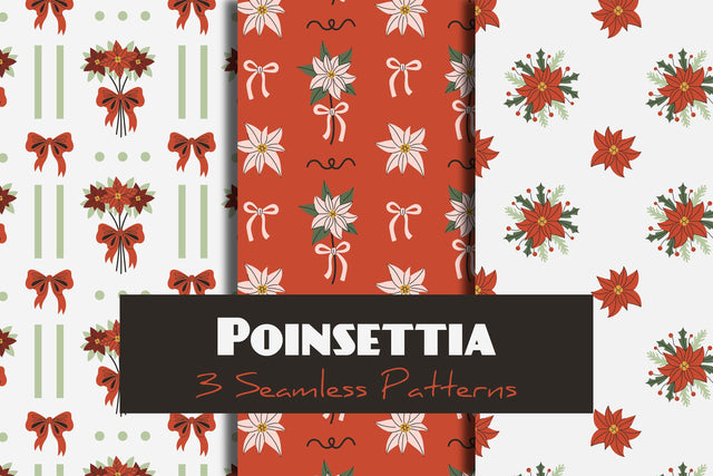 Christmas Poinsettia Seamless Patterns & Digital Papers Digital Pattern Rin Green 