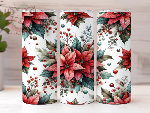 Christmas Poinsettias 20oz Tumbler Png, Straight & Tapered Tumbler Png, Christmas Flowers Tumbler Png, Digital Download PNG Sublimation Lara' s Designs 