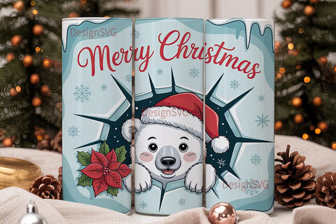 Christmas Polar Bear 20oz Tumbler Wrap Sublimation DesignSVG 
