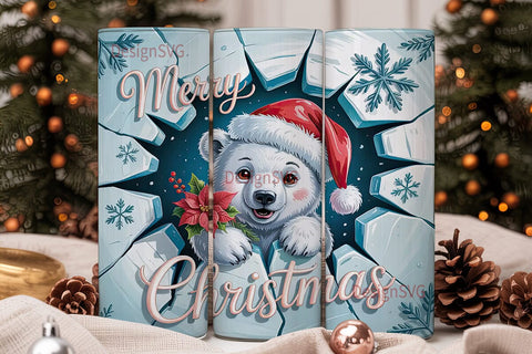 Christmas Polar Bear 20oz Tumbler Wrap Sublimation DesignSVG 