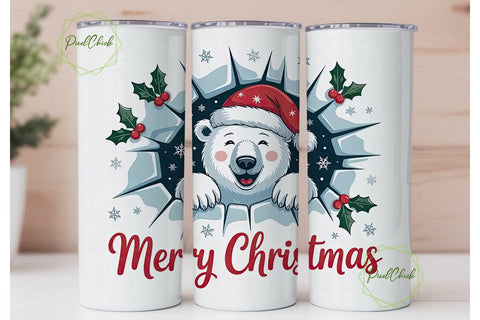 Christmas Polar Bear 20oz Tumbler Wrap Sublimation PixelChick 