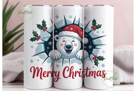 Christmas Polar Bear 20oz Tumbler Wrap Sublimation PixelChick 