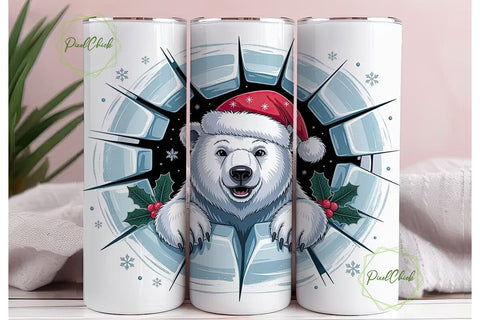 Christmas Polar Bear 20oz Tumbler Wrap Sublimation PixelChick 