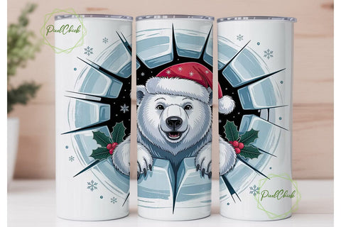 Christmas Polar Bear 20oz Tumbler Wrap Sublimation PixelChick 