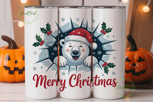 Christmas Polar Bear 20oz Tumbler Wrap Sublimation PixelChick 