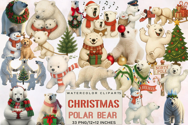 Christmas Polar Bear Clipart Bundle. Sublimation SVGArt 