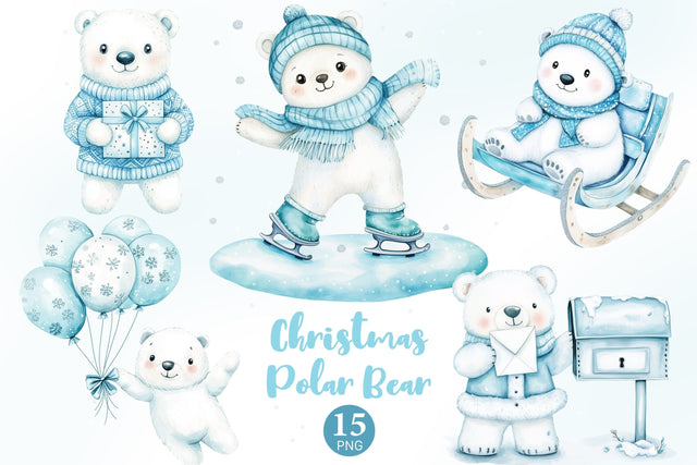 Christmas Polar Bear Clipart | Winter Holiday Animals Bundle SVG GlamArtZhanna 