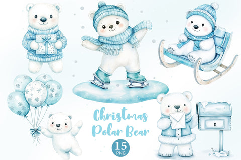 Christmas Polar Bear Clipart | Winter Holiday Animals Bundle SVG GlamArtZhanna 