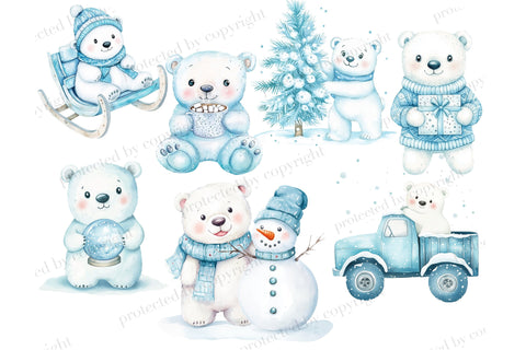 Christmas Polar Bear Clipart | Winter Holiday Animals Bundle SVG GlamArtZhanna 