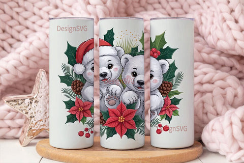 Christmas Polar Bear Cubs 20oz Tumbler Sublimation DesignSVG 