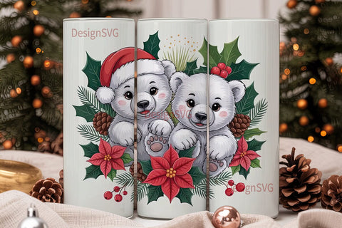 Christmas Polar Bear Cubs 20oz Tumbler Sublimation DesignSVG 