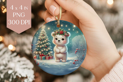 Christmas Polar Bear Sublimation PNG - Cute Arctic Ornament Sublimation BijouBay 
