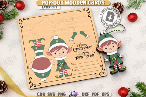 Christmas Pop-Out Cards Laser Cut Bundle | Greeting Cards | 3D Christmas Ornaments | Xmas Characters | CNC Files SVG The T Store Design 