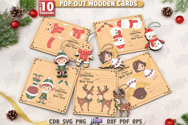 Christmas Pop-Out Cards Laser Cut Bundle | Greeting Cards | 3D Christmas Ornaments | Xmas Characters | CNC Files SVG The T Store Design 