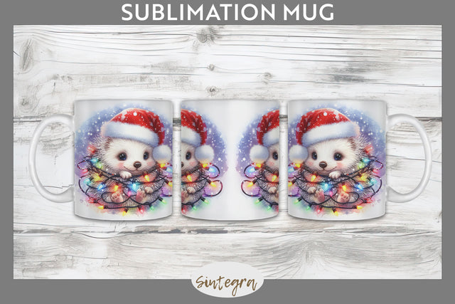 Christmas Porcupine Entangled in Lights Mug Wrap Sublimation Sublimation Sintegra 
