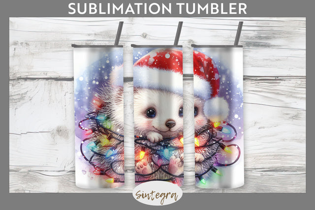 Christmas Porcupine Entangled in Lights Tumbler Sublimation 20 oz Skinny Sublimation Sintegra 
