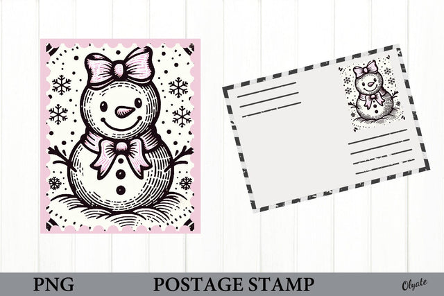 Christmas Postage Stamp PNG. Snowman Sublimation Sublimation Olga Terlyanskaya 